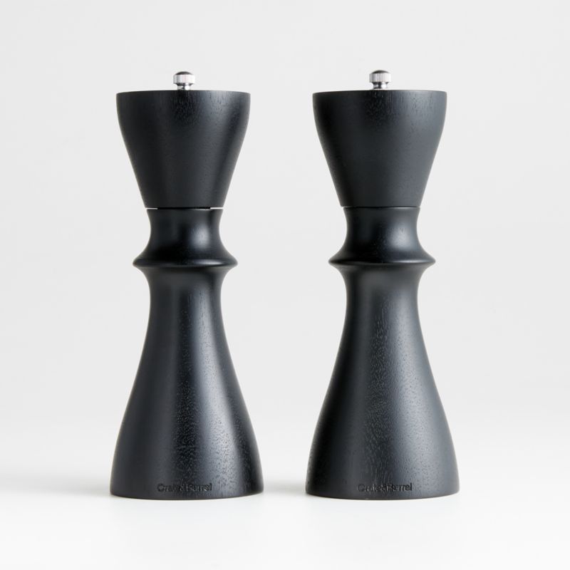 Acacia salt and pepper mills set, black metal card holder : Stellinox