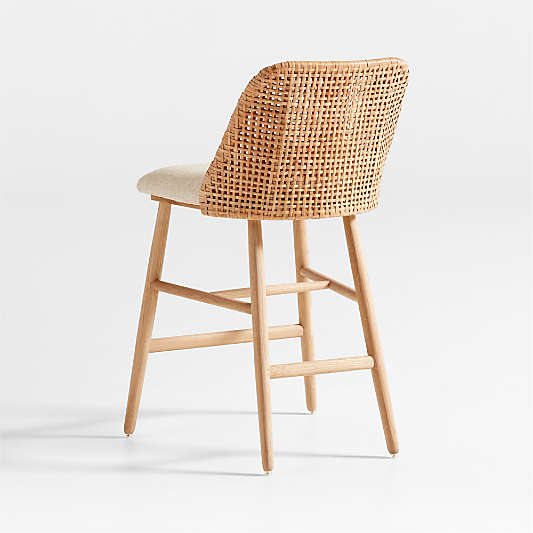 Astrid Upholstered Rattan Counter Stool with Performance Fabric