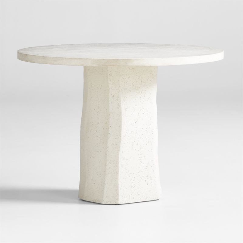 Contemplation 41.5" Round White Travertine and Concrete Entryway Table by Athena Calderone