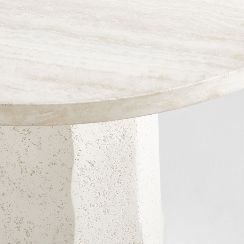 Contemplation 41.5" Round White Travertine and Concrete Entryway Table by Athena Calderone