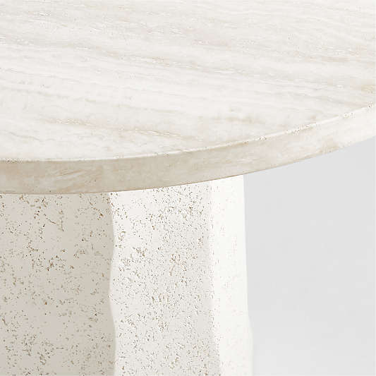 Contemplation 41.5" Round White Travertine and Concrete Entryway Table by Athena Calderone