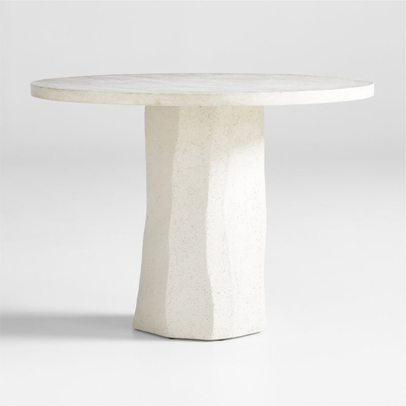 Contemplation 41.5" Round White Travertine and Concrete Entryway Table by Athena Calderone