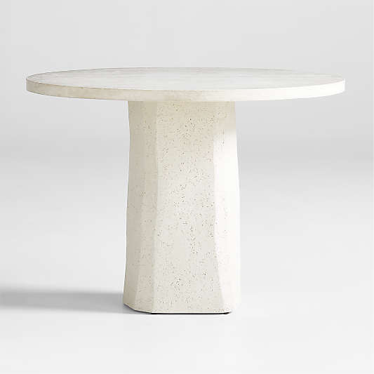 Contemplation 41.5" Round White Travertine and Concrete Entryway Table by Athena Calderone