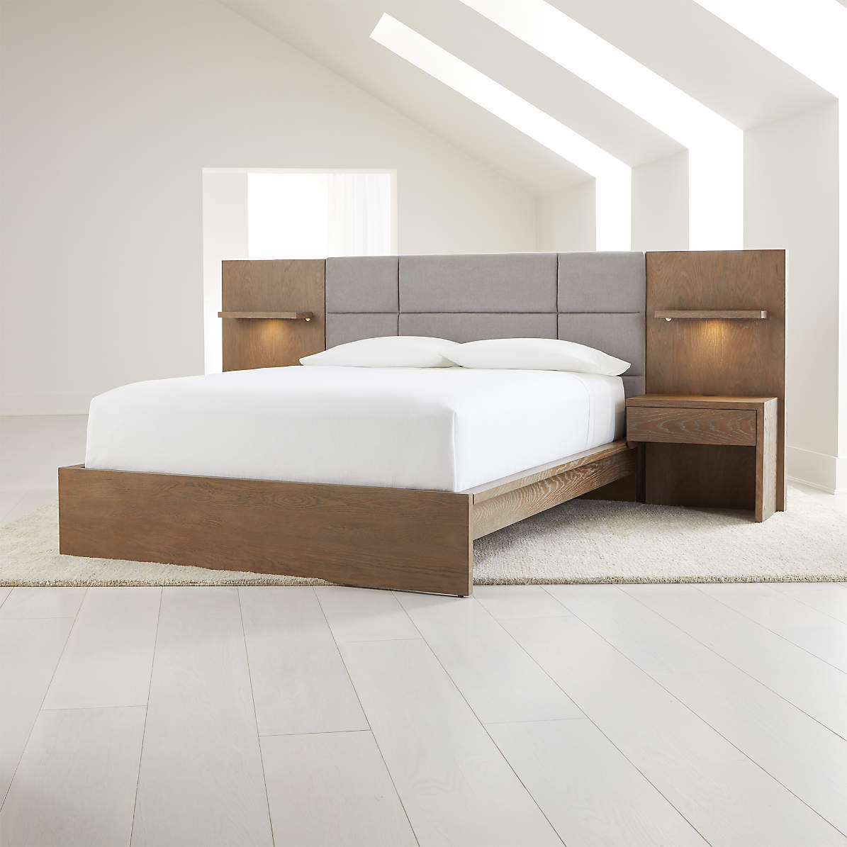 Atlas King Bed With Panel Nightstands, King Size Headboard With Built In Reading Lights