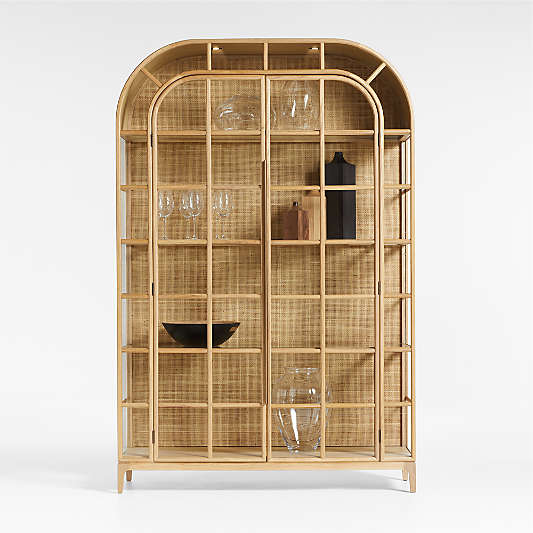 Atrium 58" Natural White Oak and Glass Lighted Storage Display Cabinet