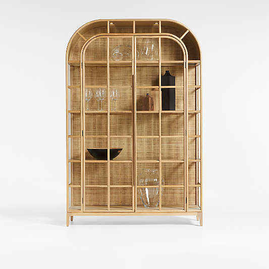 Atrium 58" Natural White Oak and Glass Lighted Storage Display Cabinet