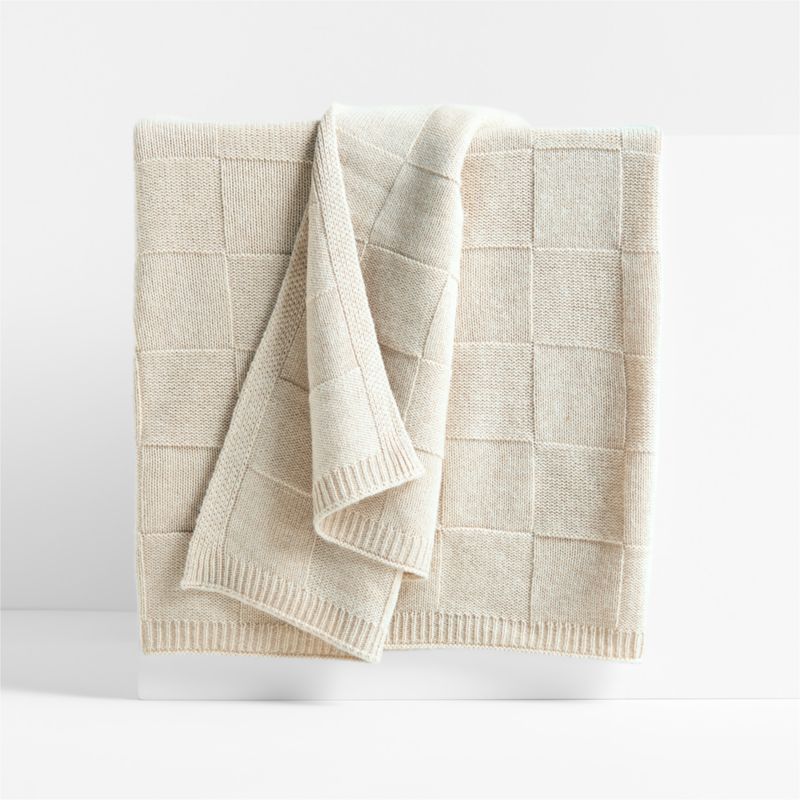 Atticus Square Knit Beige Throw by Jake Arnold