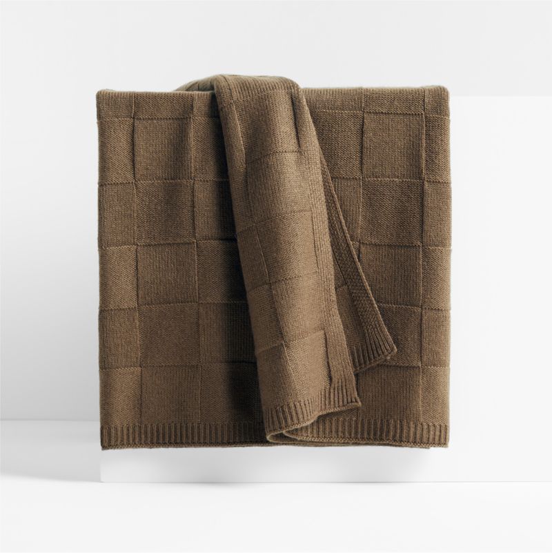 Atticus Square Knit Beige Throw by Jake Arnold