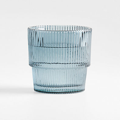 View Atwell 11-Oz. Blue Stackable Ribbed Double Old-Fashioned Glass details