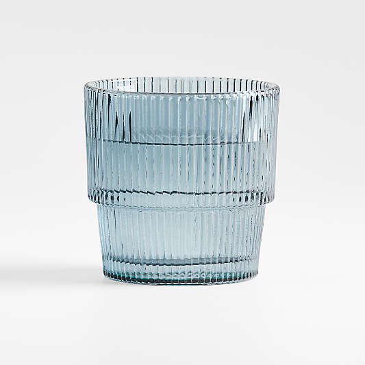 Atwell 11-Oz. Blue Stackable Ribbed Double Old-Fashioned Glass