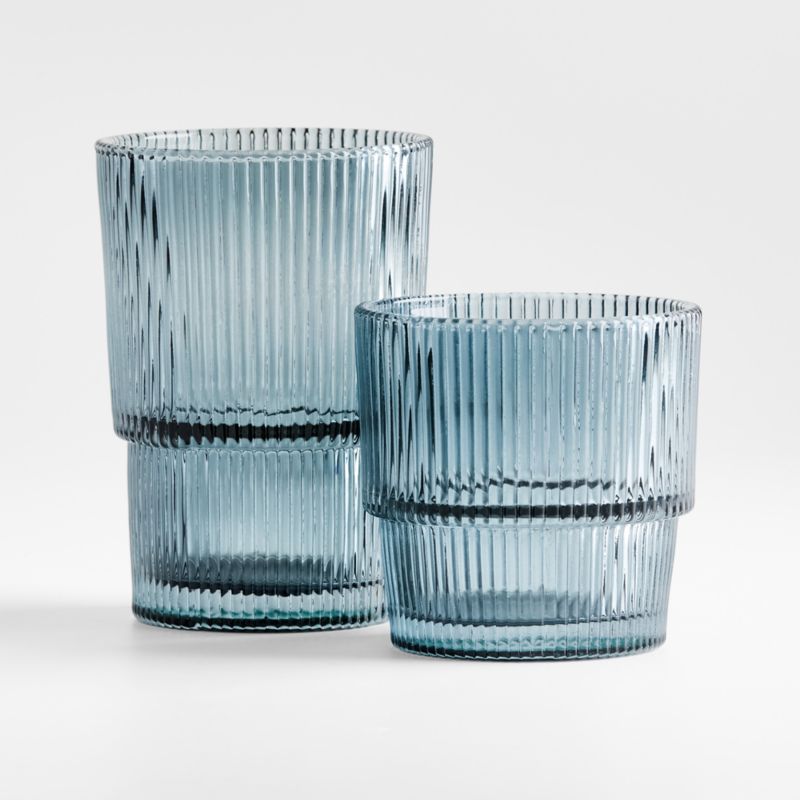 Atwell 16-Oz. Blue Stackable Ribbed Highball Glass - image 1 of 8