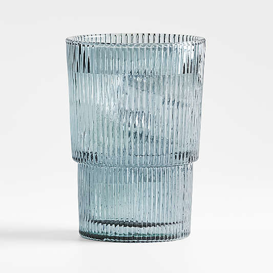 Atwell 16-Oz. Blue Stackable Ribbed Highball Glass