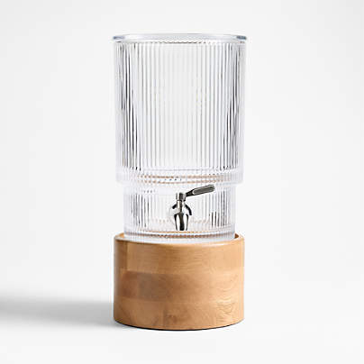 Atwell 1.7-Gallon Ribbed Glass Drink Dispenser with Oak Madeira Stand Set