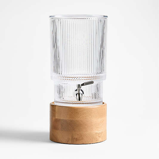 Atwell 1.7-Gallon Ribbed Glass Drink Dispenser with Oak Madeira Stand Set
