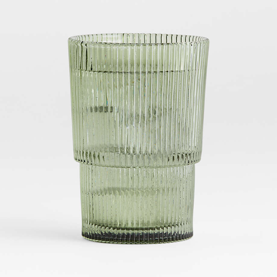 Set of 2 Small Ribbed Green Water Glasses