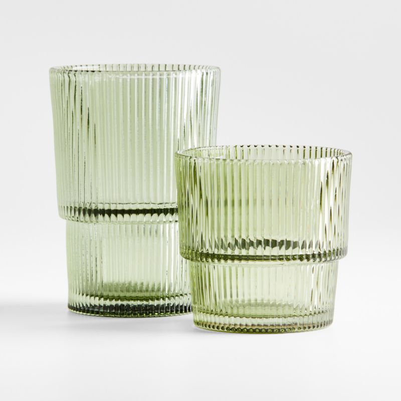 Atwell Moss Green Stackable Ribbed Double Old-Fashioned Glass