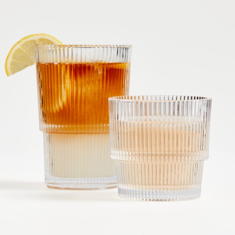 Vintage Art Deco Fluted Drinking Glasses - 11 oz Modern Kitchen Glassware  Set - Unique Vintage Art Deco Cups for Weddings, Cocktails Or Bar Ribbed