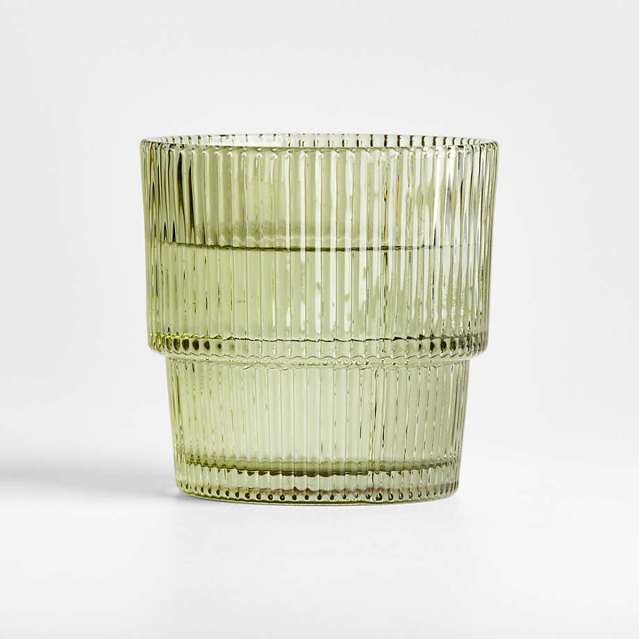 Atwell Moss Green Stackable Ribbed Double Old-Fashioned Glass + Reviews | Crate & Barrel