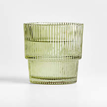 Atwell 11-Oz. Moss Green Stackable Ribbed Double Old-Fashioned Glass + Reviews | Crate & Barrel