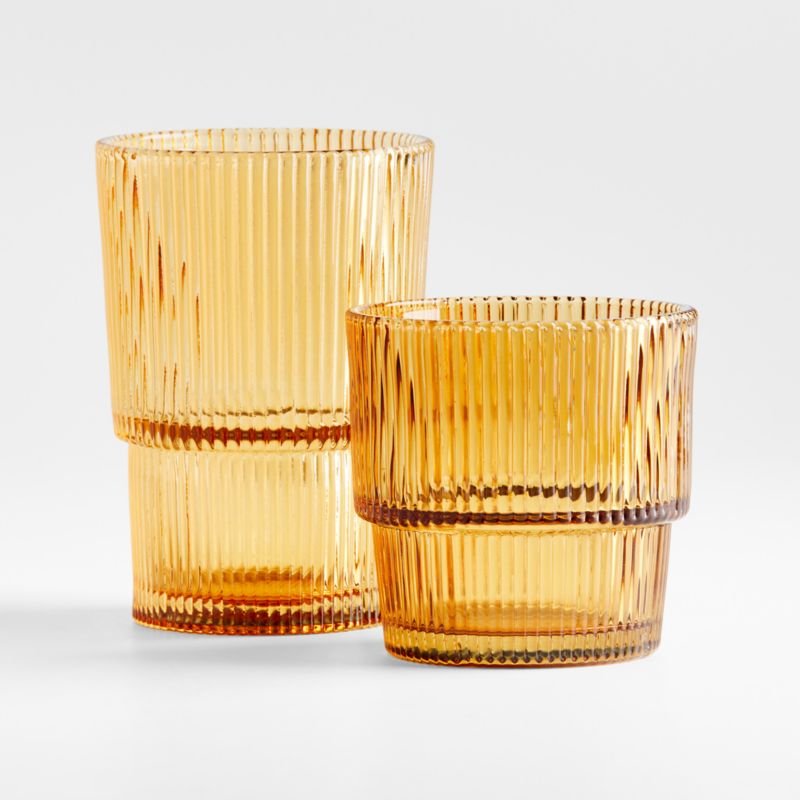 Atwell Spice Orange Stackable Ribbed Double Old-Fashioned Glass