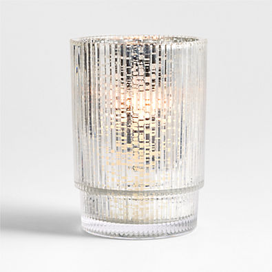 View Atwell Medium Silver Mercury Glass Hurricane Candle Holder 7" details