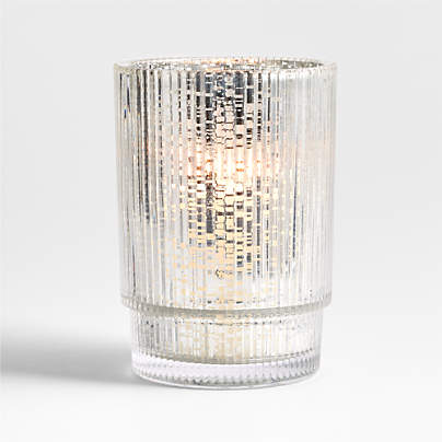 Atwell Medium Silver Mercury Glass Hurricane Candle Holder 7"