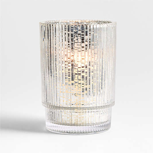 Atwell Medium Silver Mercury Glass Hurricane Candle Holder 7"