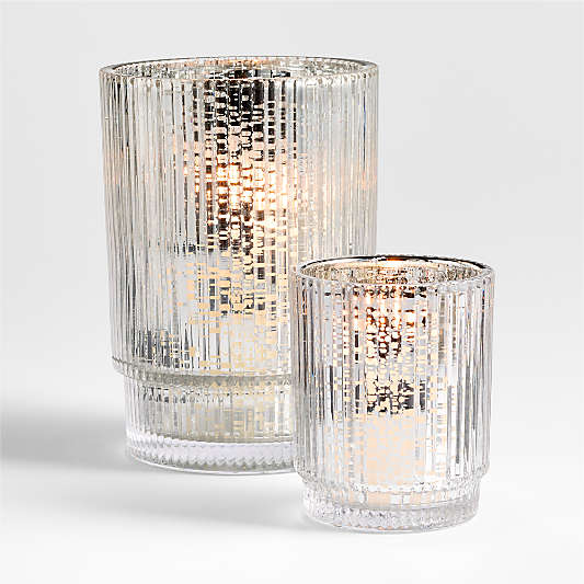 Atwell Silver Mercury Glass Hurricane Candle Holders