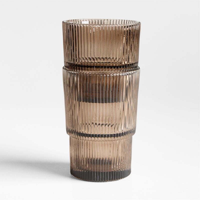 Atwell Taupe Stackable Ribbed Double Old-Fashioned Glass - image 3 of 4