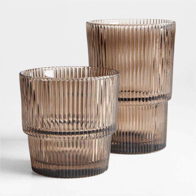 Atwell Taupe Stackable Ribbed Double Old-Fashioned Glass - image 1 of 4