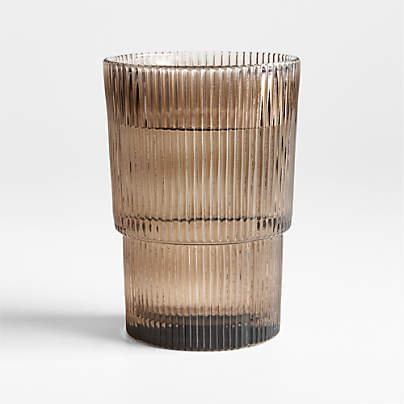 Atwell Taupe Stackable Ribbed Highball Glass