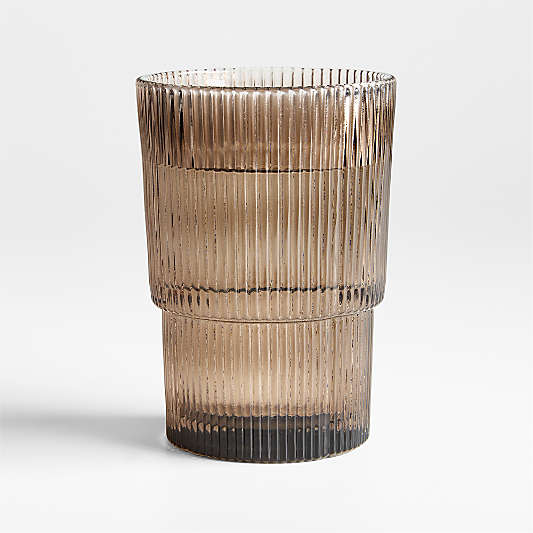 Atwell Taupe Stackable Ribbed Highball Glass