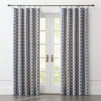 Aubrey Blue Embroidered Curtain Panel, Blue And Cream Curtains