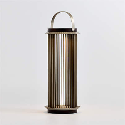 Auckland Large LED Acacia and Metal Solar Lantern 26"