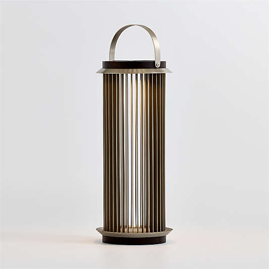 Auckland Large LED Acacia and Metal Solar Lantern 26"