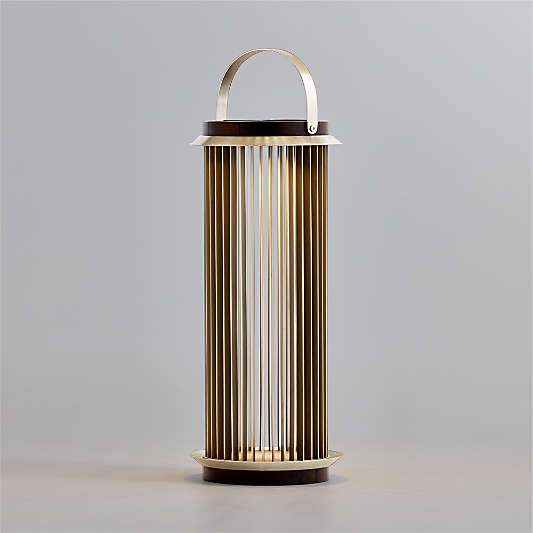 Auckland Large LED Acacia and Metal Solar Lantern 26"