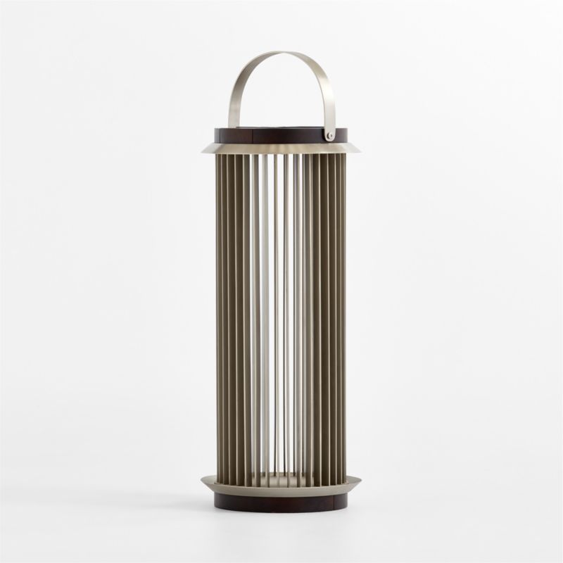 Auckland Large LED Acacia and Metal Solar Lantern 26" - image 3 of 4