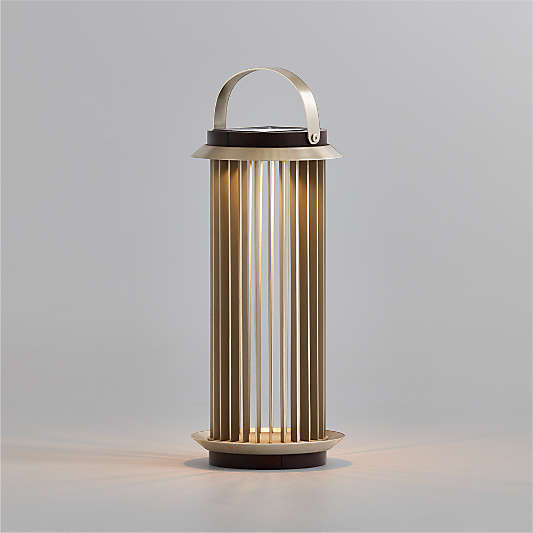 Auckland Small LED Acacia and Metal Solar Lantern 15"