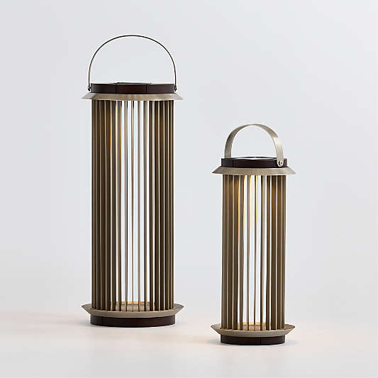 Auckland LED Acacia and Metal Solar Lantern