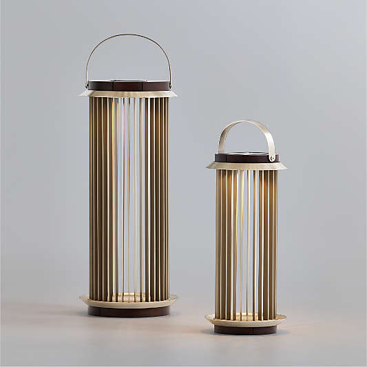 Auckland Small LED Acacia and Metal Solar Lantern 15"