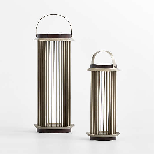 Auckland Large LED Acacia and Metal Solar Lantern 26"