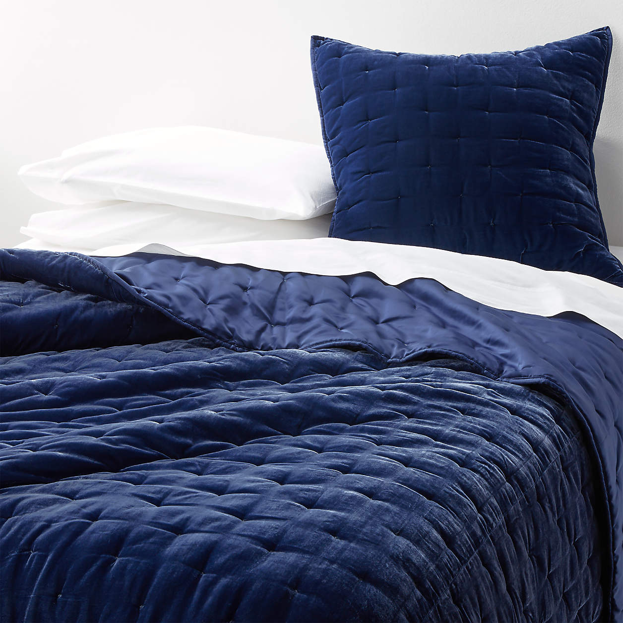 Audra Velvet Navy King Quilt + Reviews Crate & Barrel