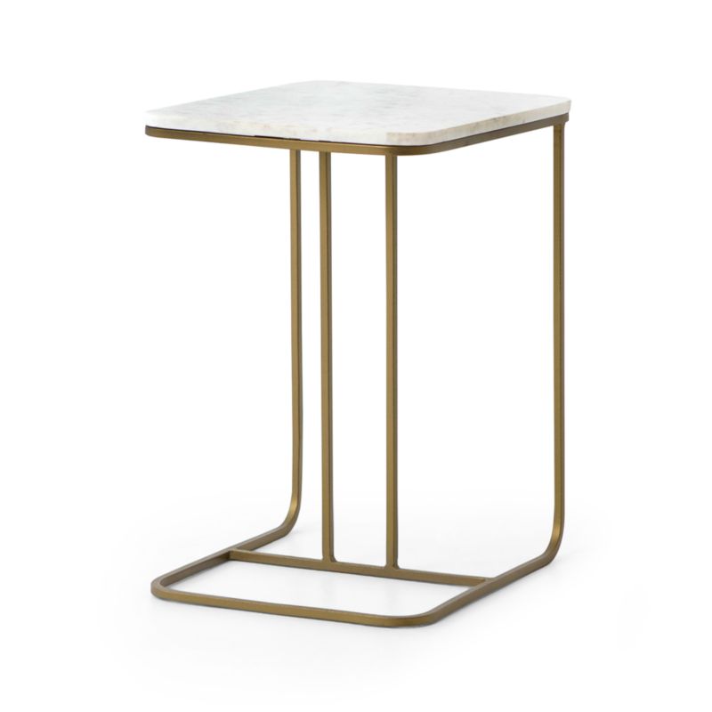 Marlow Polished White Marble and Matte Brass C-Table, 15x19x23 in