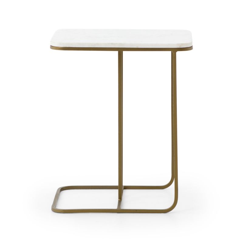 Marlow Polished White Marble and Matte Brass C-Table, 15x19x23 in