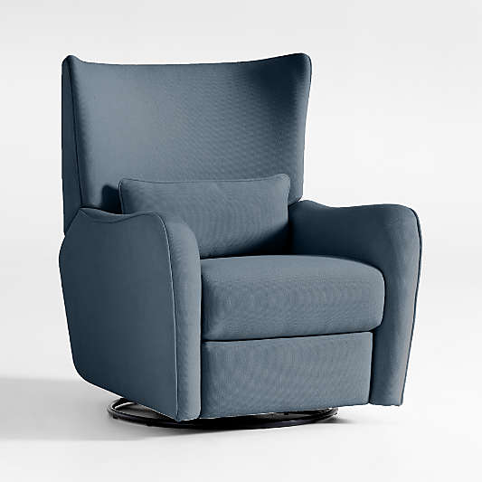 Aurora Denium Blue Nursery Power Recliner Chair with Metal Base