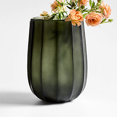 View Renata Large Dark Green Glass Vase 11" details