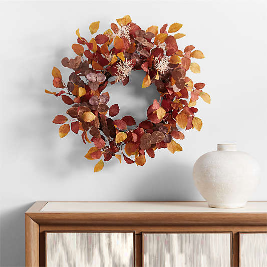 Faux Autumn Leaf Wreath 28"