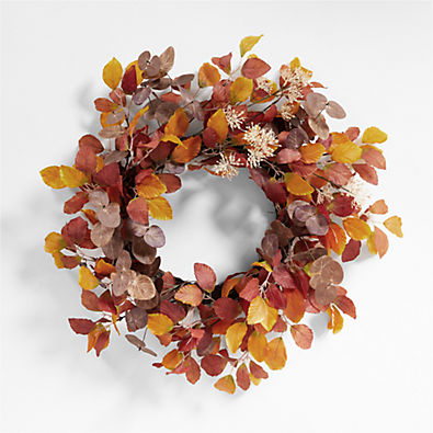 View Faux Autumn Leaf Wreath 28" details