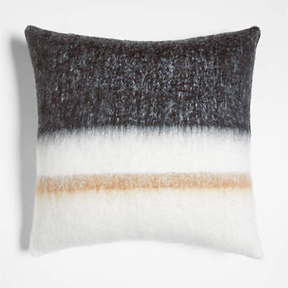 Avalanche Ink Black Brushed Mohair 23"x23" Throw Pillow with Down-Alternative Insert