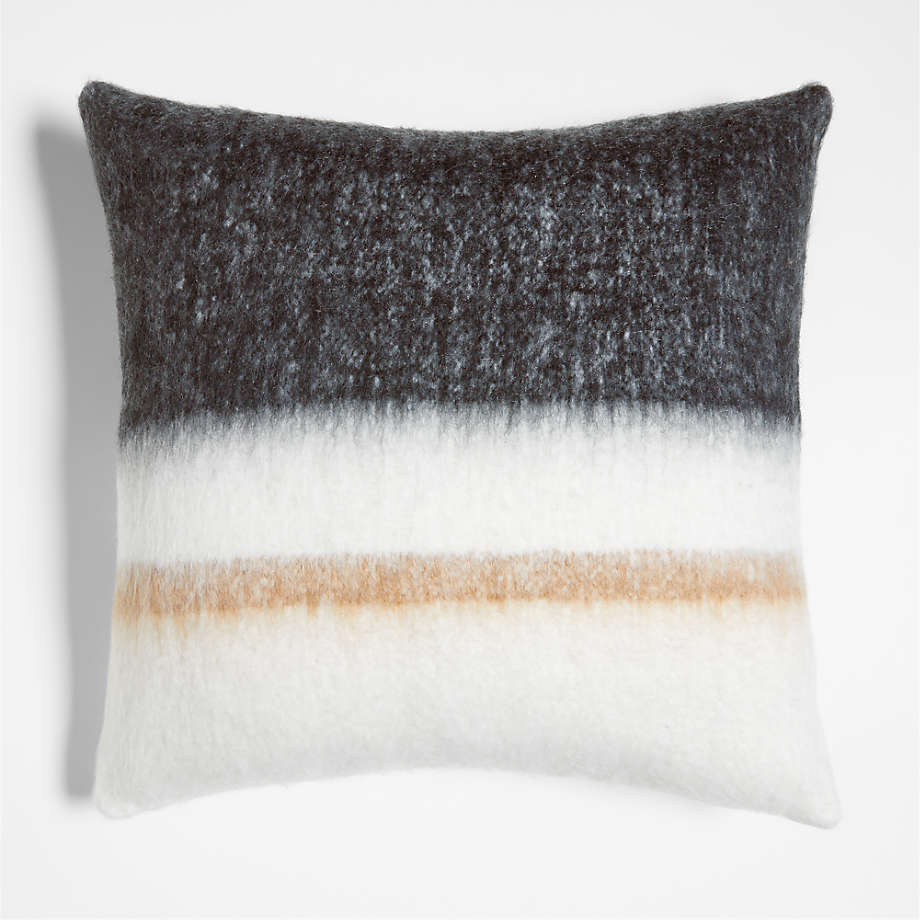 Avalanche Ink Black Brushed Mohair 23"x23" Throw Pillow with Feather Insert